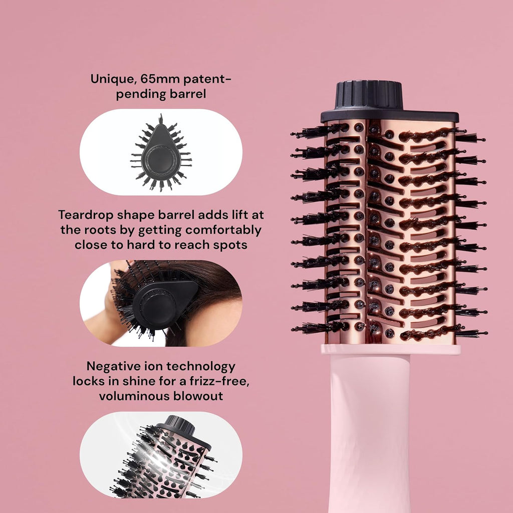 Le Volume Elevé 65MM 2-In-1 Titanium Brush Dryer | Dry and Style | Unique Teardrop Shape Barrel | 3 Heat Settings | 360° Vented Airflow | Ionic Technology for Frizz-Free Styling (Blush)