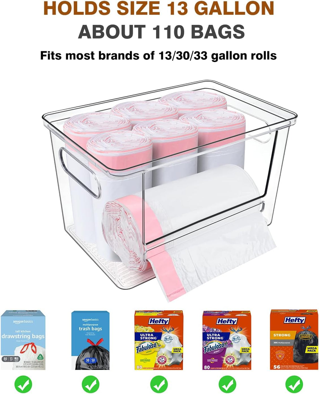 Trash Bag Holder, Acrylic Garbage Bag Dispenser with Bamboo Top, Extra Large Trash Bags Dispenser under Sink for Kitchen, Pantry, Laundry Room, Cabinet Organizer and Storage (1 PACK)