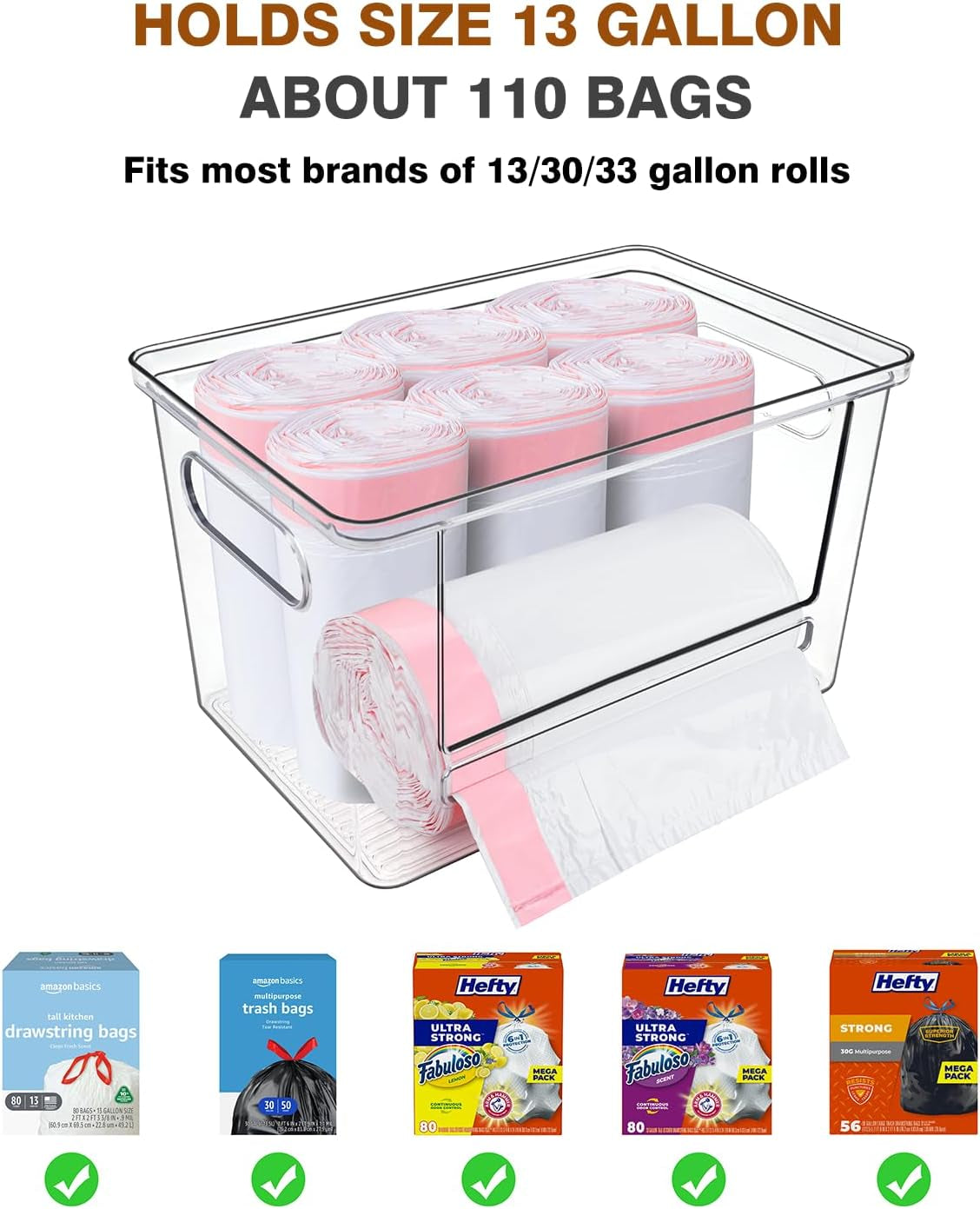 Trash Bag Holder, Acrylic Garbage Bag Dispenser with Bamboo Top, Extra Large Trash Bags Dispenser under Sink for Kitchen, Pantry, Laundry Room, Cabinet Organizer and Storage (1 PACK)