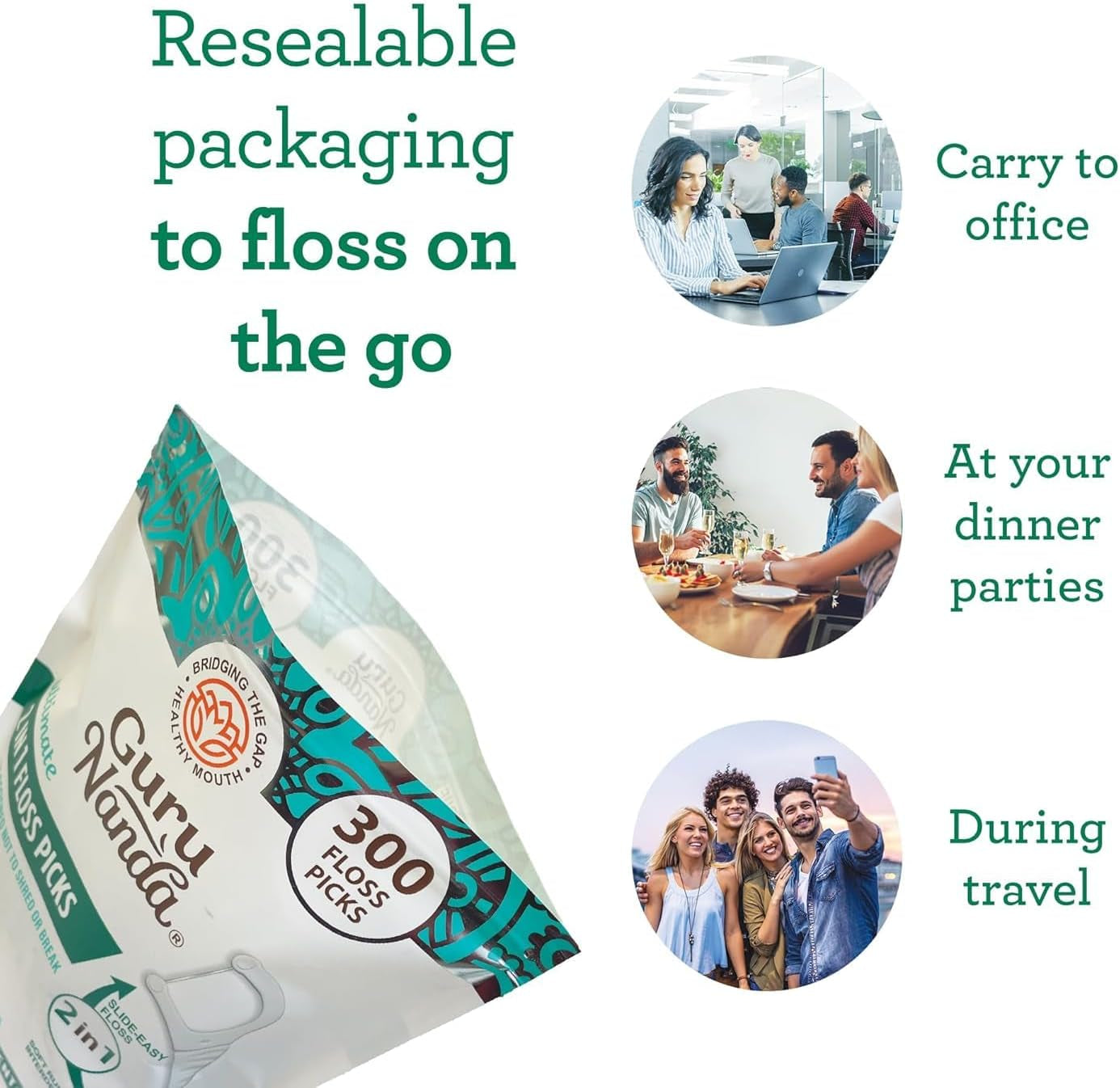 2 in 1 Dental Floss Picks for Oral Care, PFAS Free – Non-Slip Grip, Slide Easy, No Break or Shred Flosser with Interdental Pick for Healthy Teeth & Gums – Mint Flavor, 300 Count (1 Pack)
