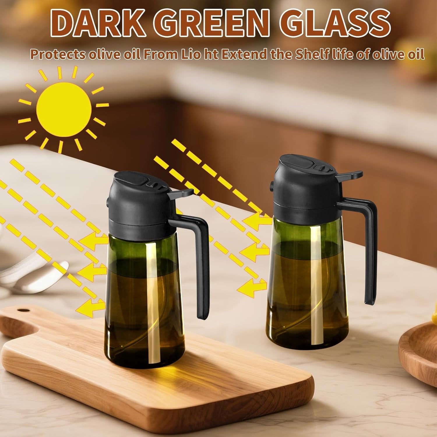 - Olive Oil Sprayer for Cooking, 16Oz/470Ml Glass Light-Proof Oil Pourer for Kitchen with Stickers for Air Fryer, Cooking, Salad, and BBQ with Stickers