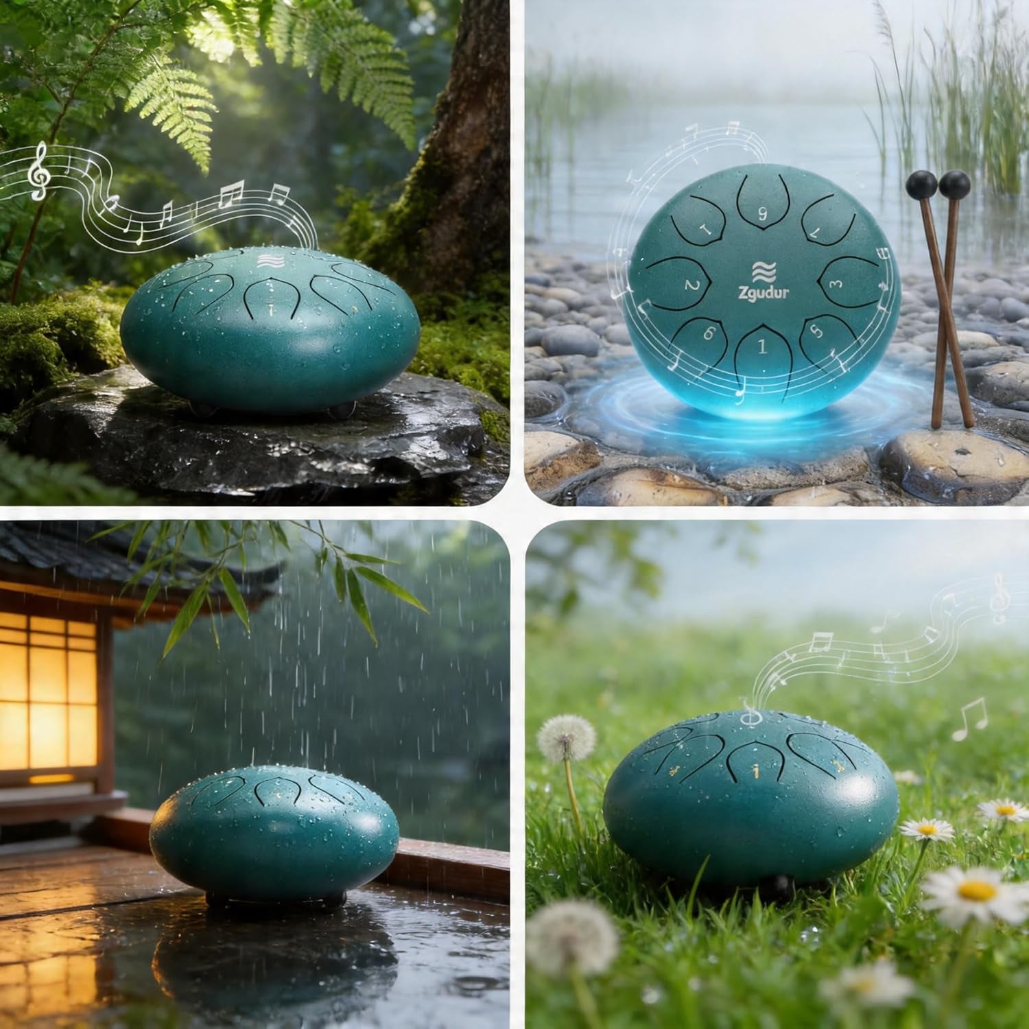 Rain Drum for outside Garden, 6 Inches 8 Notes Steel Tongue Drum Percussion，Windchimes Outdoors Waterproof Meditation Drums，Musical Gift Gift with Bag, Music Book, Drum Mallets