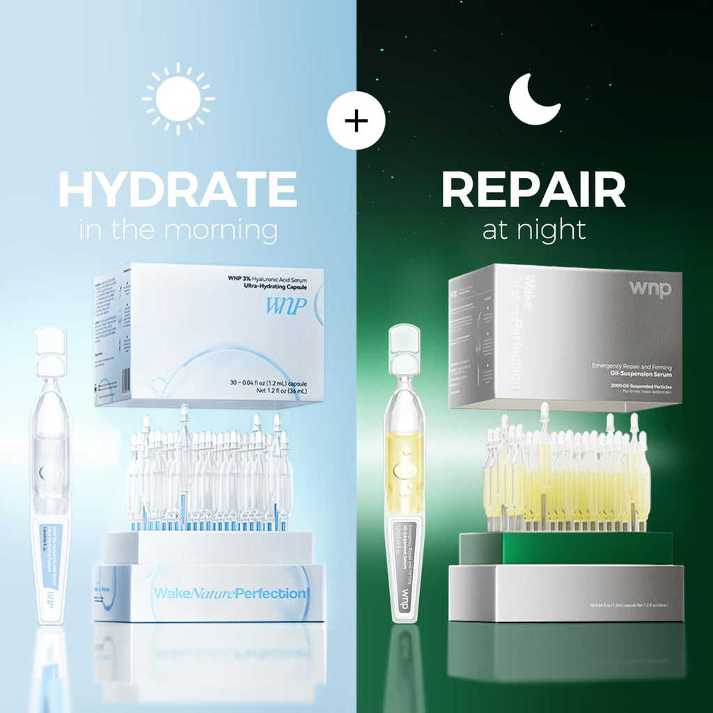 Emergency Repair Serum Set: Ultra 3% Hydrating Serum 4D Hyaluronic Acid Firming Oil-Suspension Serum Single-Use Skincare for Sensitive Skin - 60 Vials