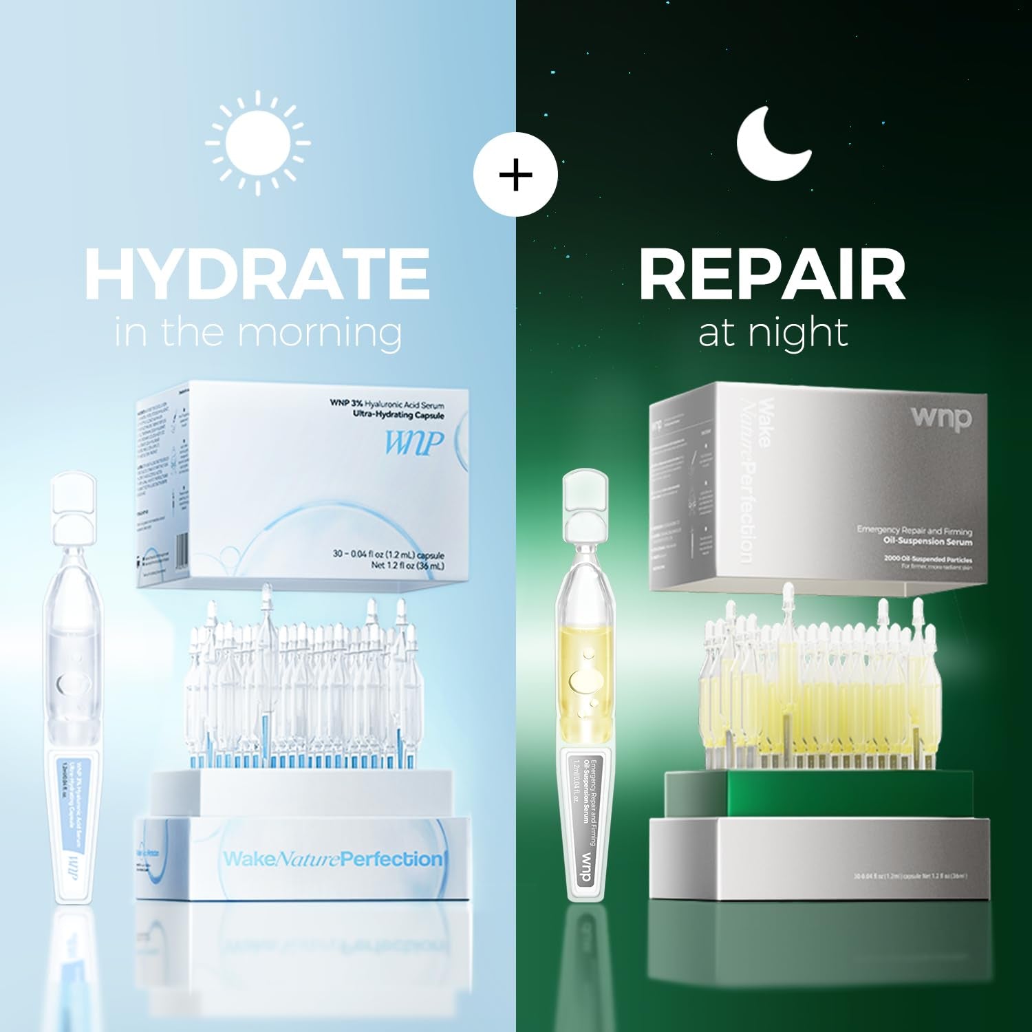 Emergency Repair Serum Set: Ultra 3% Hydrating Serum 4D Hyaluronic Acid Firming Oil-Suspension Serum Single-Use Skincare for Sensitive Skin - 60 Vials