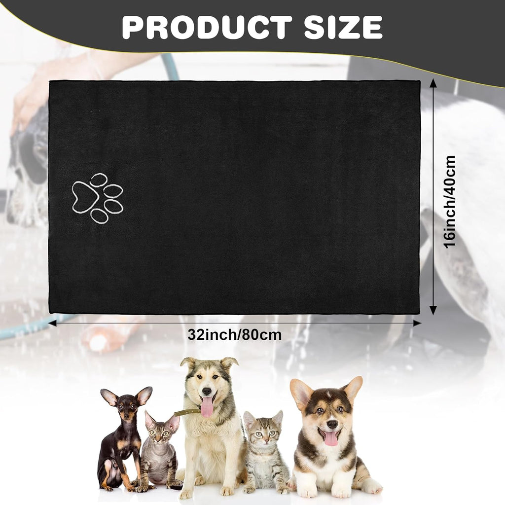 4 Pack Dog Towels for Drying Large Microfiber Grooming Tools Absorbent Soft Bath Supplies with Embroidered Paw for Small Medium Pet Products(16 X 32 Inch,Black)