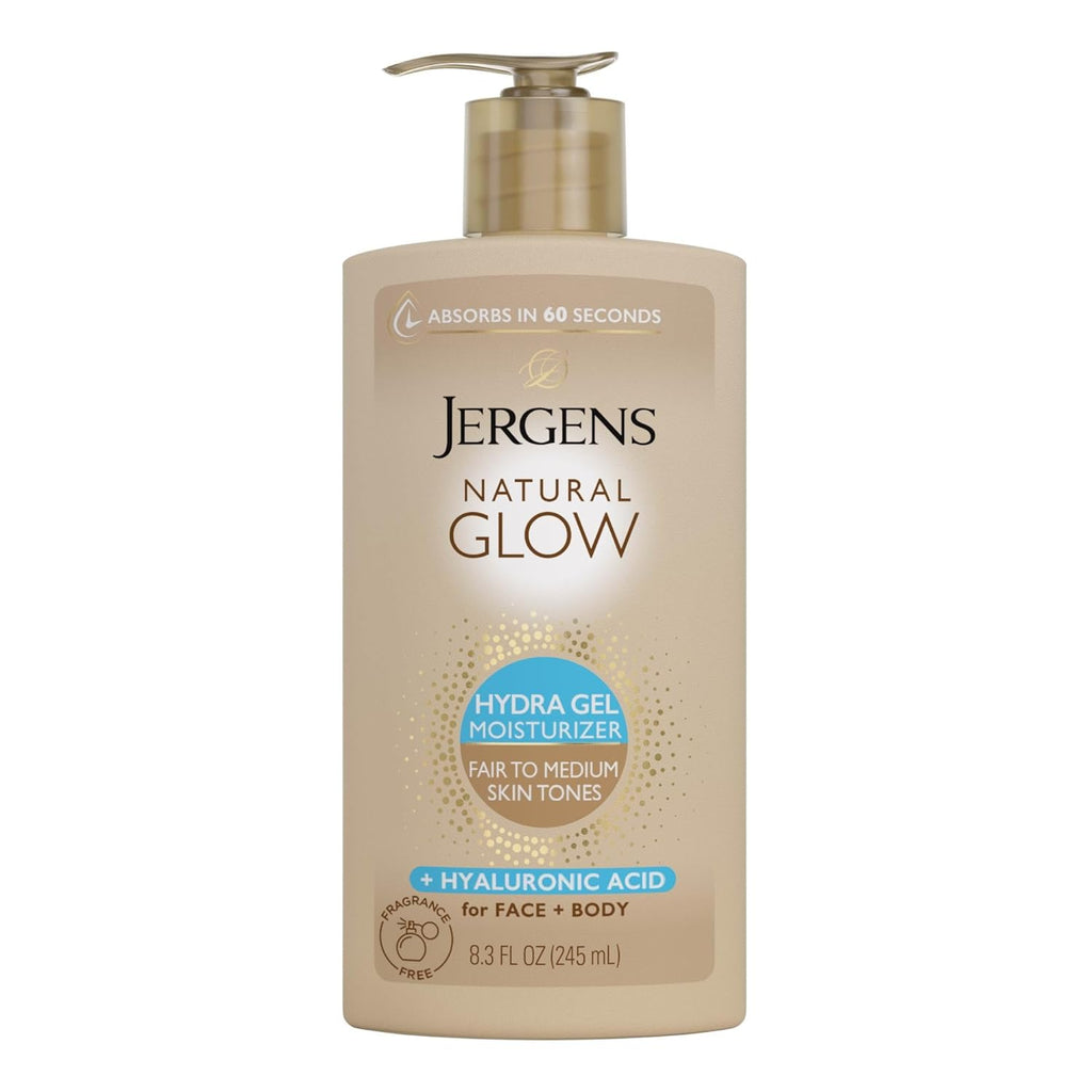 Natural Glow Hydra Gel Moisturizer, Gradual Tanning Lotion with Hyaluronic Acid, Hydrating Tanning Gel, Fragrance-Free Self Tanner, Fair to Medium Skin Tone, 8.3 Fl Oz