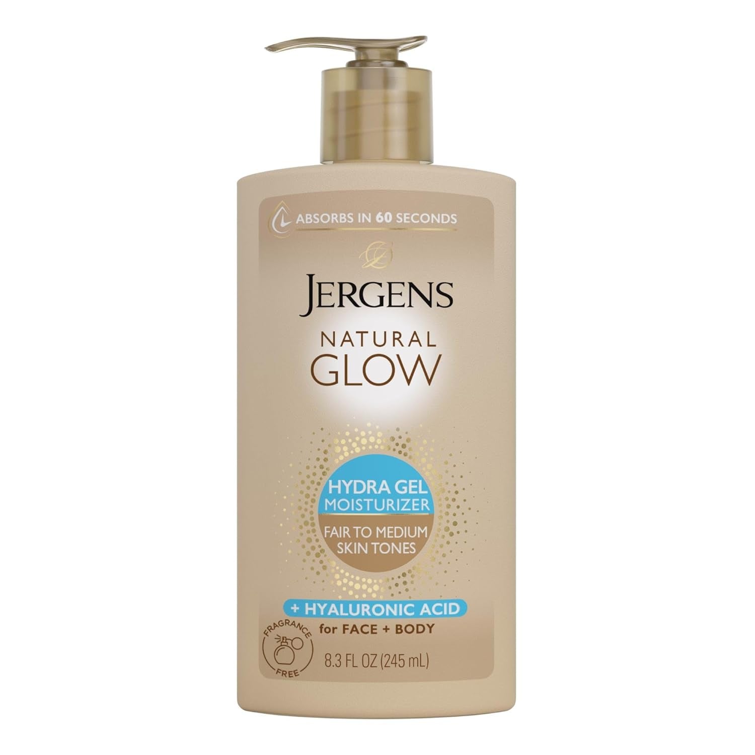 Natural Glow Hydra Gel Moisturizer, Gradual Tanning Lotion with Hyaluronic Acid, Hydrating Tanning Gel, Fragrance-Free Self Tanner, Fair to Medium Skin Tone, 8.3 Fl Oz