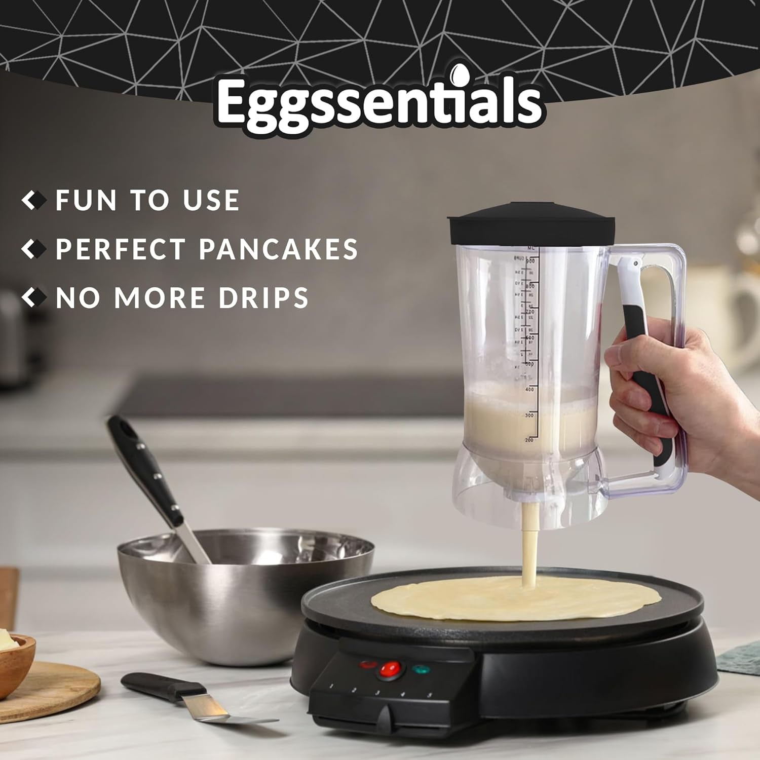 – Pancake Batter Dispenser, Batter Dispenser with Squeeze Handle Mess-Free, Cupcakes, Waffles & More – Durable, Easy-Pour Pancake Dispenser Bottle for Smooth Baking