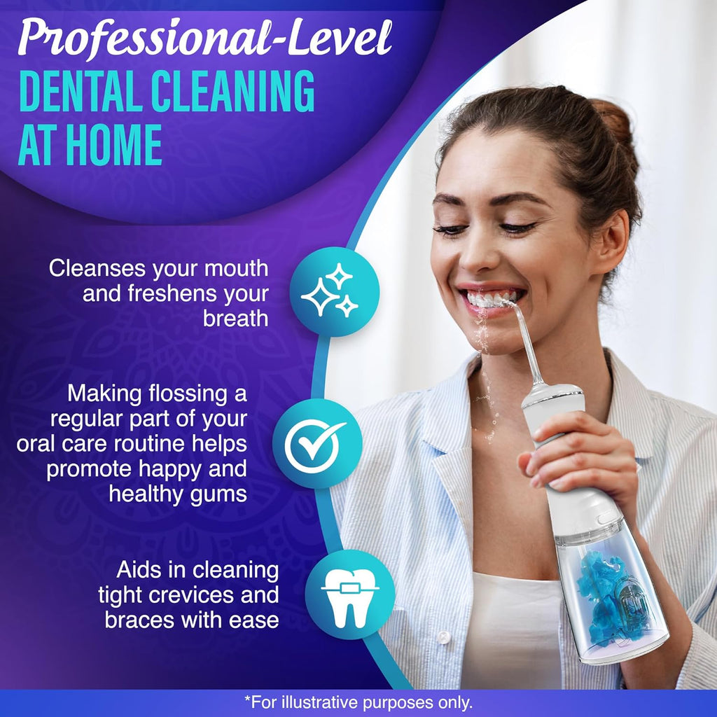 Advanced Dental Water Flosser 3.0 with UV Mode Water Flosser & 24 Aquapods with Mouthwash for Fresh Breath & Plaque Removal, Compact & Tsa-Friendly