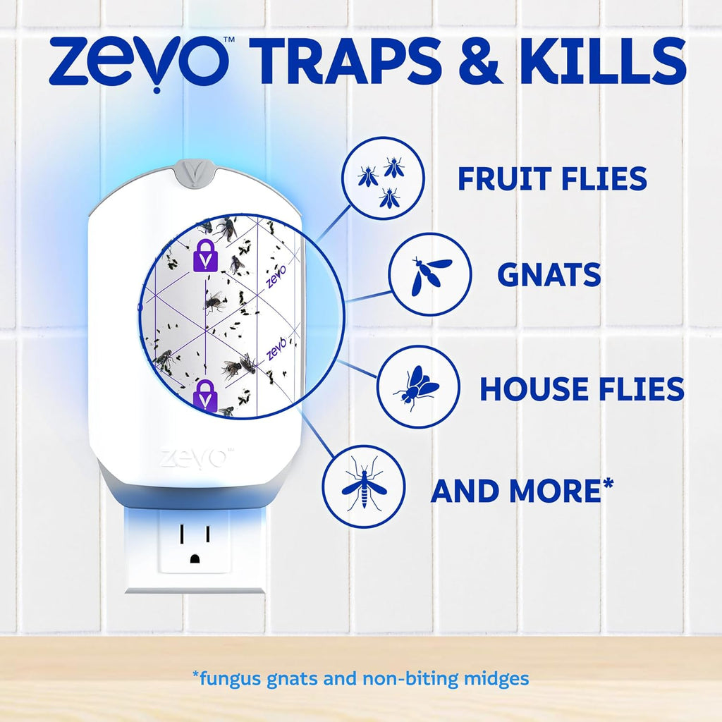 Flying Insect Trap & 3 Refill Cartridges - Plug in Fly Trap & Indoor Bug Catcher for Gnats, House & Fruit Flies - Blue & UV Light Technology, Mess-Free Alternative to Bug Zapper