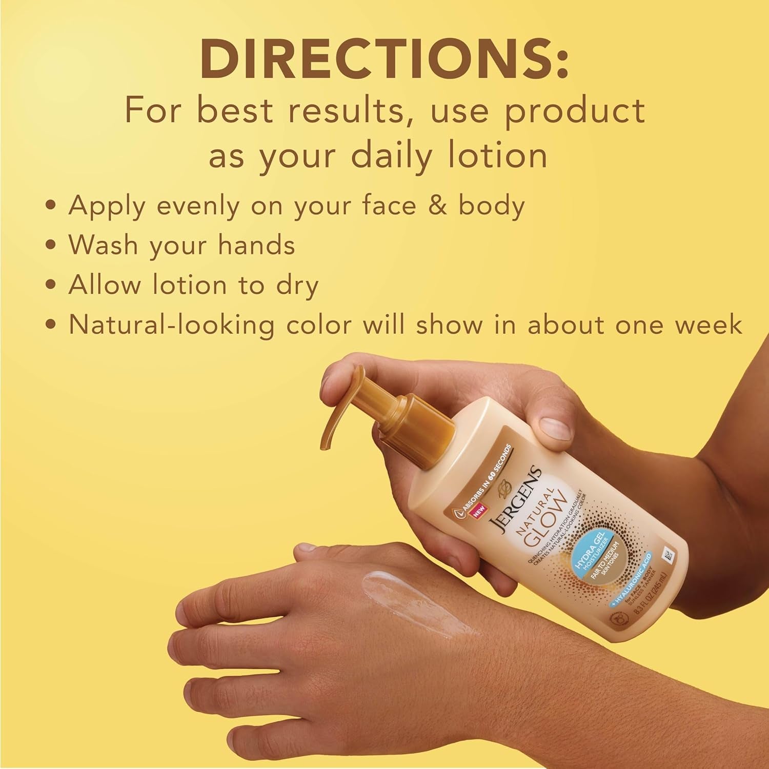 Natural Glow Hydra Gel Moisturizer, Gradual Tanning Lotion with Hyaluronic Acid, Hydrating Tanning Gel, Fragrance-Free Self Tanner, Fair to Medium Skin Tone, 8.3 Fl Oz