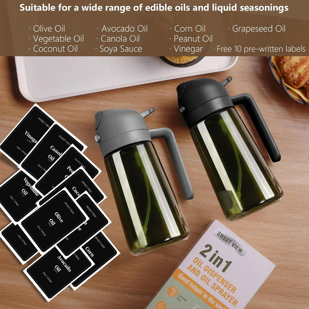 - Olive Oil Sprayer for Cooking, 16Oz/470Ml Glass Light-Proof Oil Pourer for Kitchen with Stickers for Air Fryer, Cooking, Salad, and BBQ with Stickers