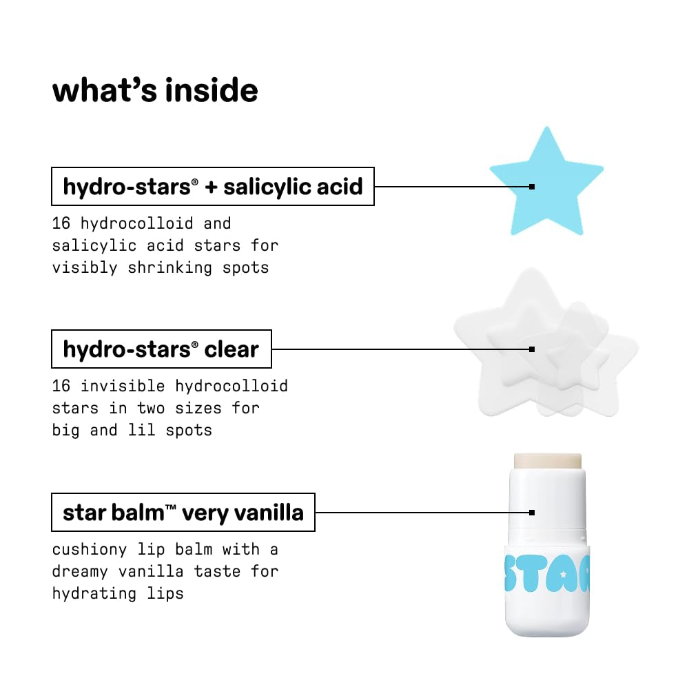 Starface Big Lil White Gift Set - Hydro-Star Pimple Patches Clear and Blue (32Ct), Very Vanilla Star Balm