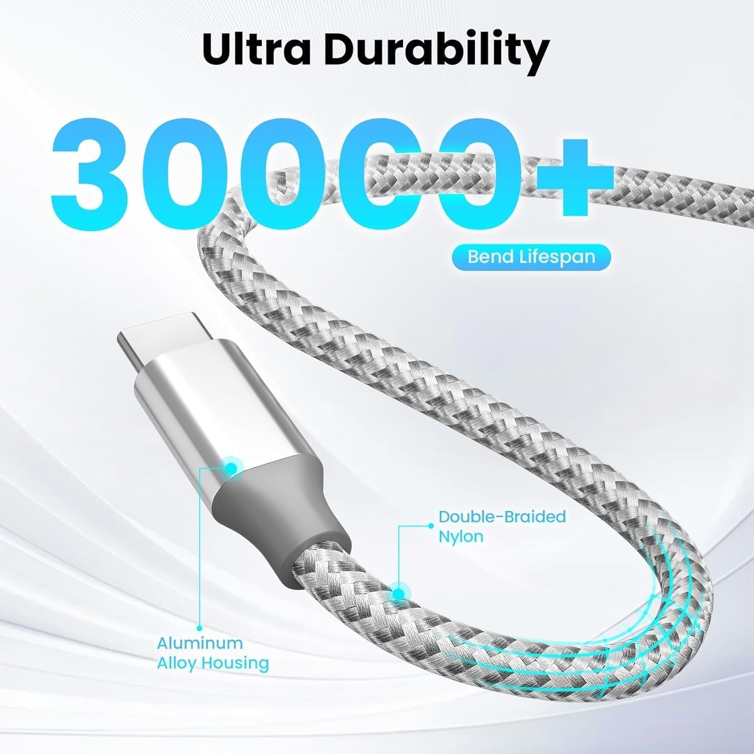 USB C Cable，3 Pack 10FT 60W Fast Charging USB C to USB C Cable, Durable Type C Charger Cable for Iphone 17/16/15/Ipad Macbook Carplay and More-Grey White