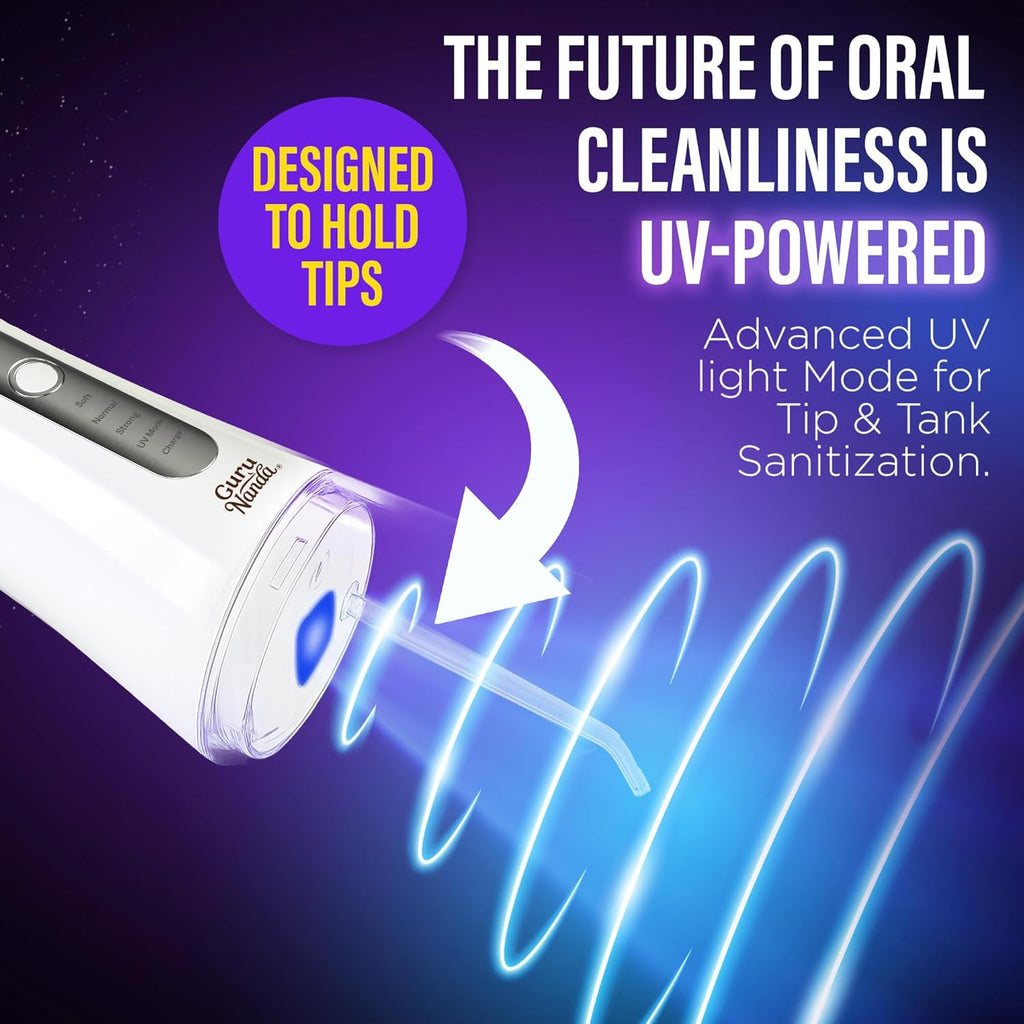 Advanced Dental Water Flosser 3.0 with UV Mode Water Flosser & 24 Aquapods with Mouthwash for Fresh Breath & Plaque Removal, Compact & Tsa-Friendly