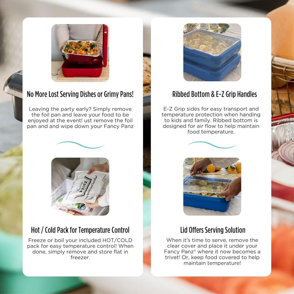 - Aqua Premium Aluminum Foil Pan Carrier with Lid & Hot/Cold Pack - BPA Free, Made in the USA Elevated Food Serving Tray - Portable Casserole Carrier with Lid - Hosting Essentials