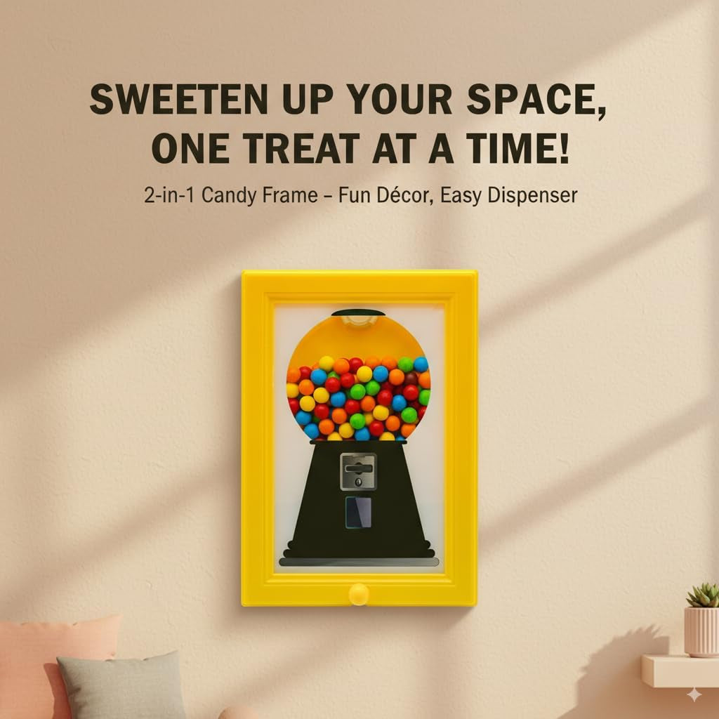 Herton Candy Dispenser, Rare Vintage the Handy Candy Frame - Hanging Candies Machine Art, Mini Wall Mount Gumball Machine, Snack Spinner Picture Frame Display, Hang on Wall or Stand on Table (Pink)