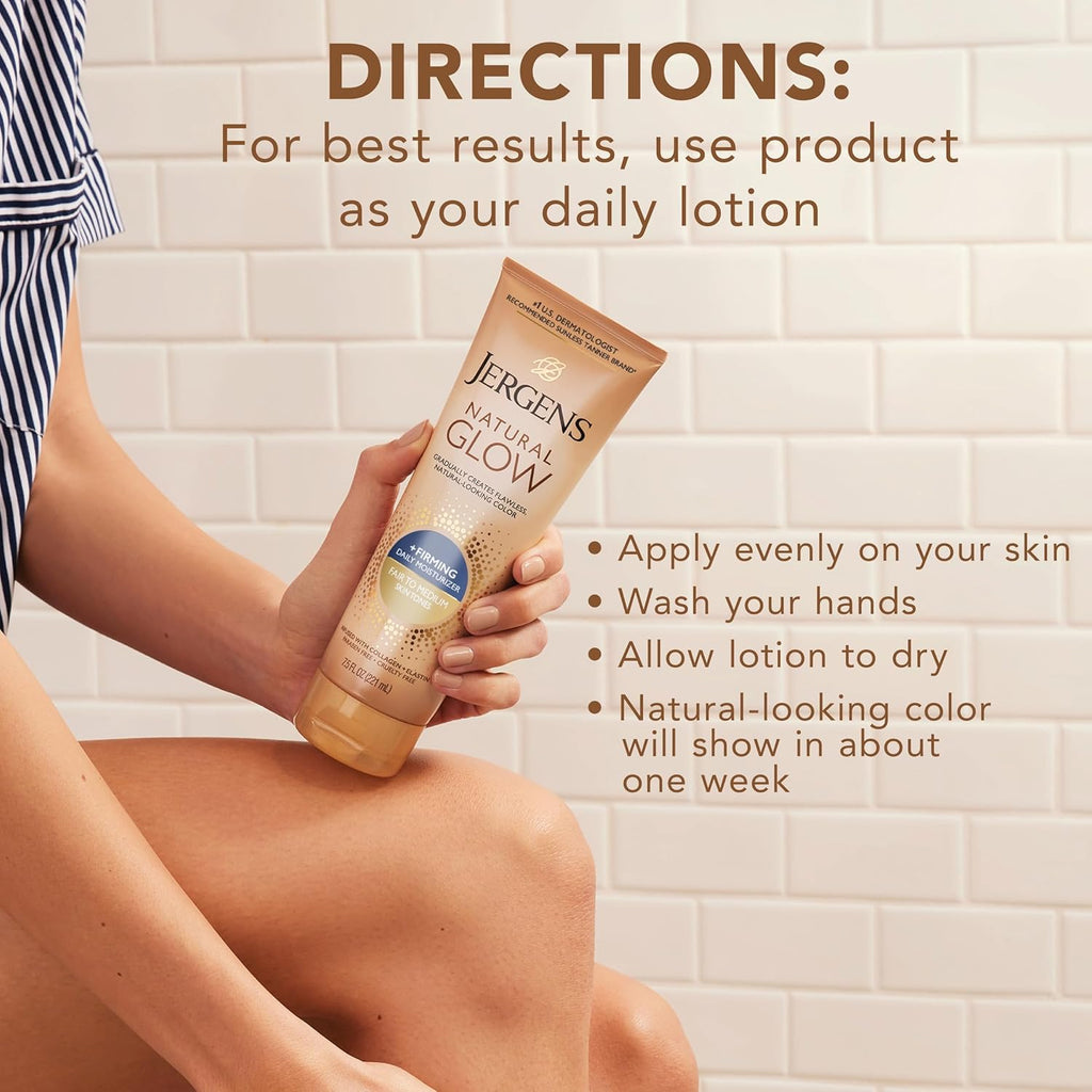Natural Glow +Firming Self Tanner Body Lotion, Fair to Medium Skin Tone, Sunless Tanning Moisturizer with Collagen and Elastin. Helps to Visibly Reduce Cellulite, 7.5 Fl Oz