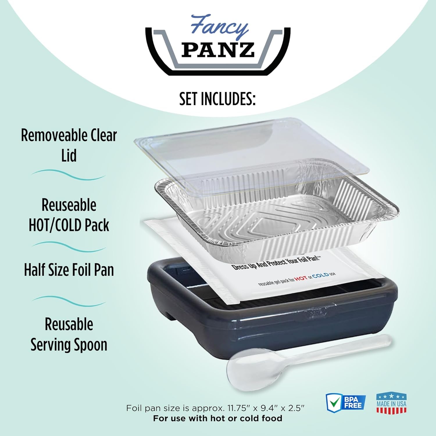 - Aqua Premium Aluminum Foil Pan Carrier with Lid & Hot/Cold Pack - BPA Free, Made in the USA Elevated Food Serving Tray - Portable Casserole Carrier with Lid - Hosting Essentials